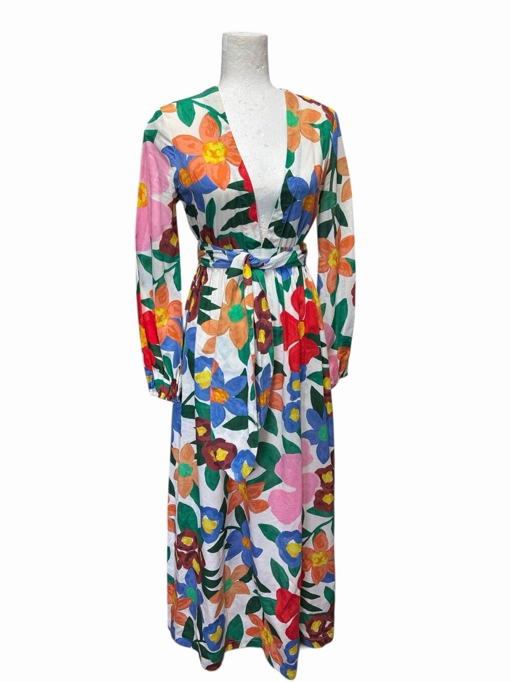 Mara Hoffman Luna Floral Dress 100% Organic Cotton V Neck Size XS RARE